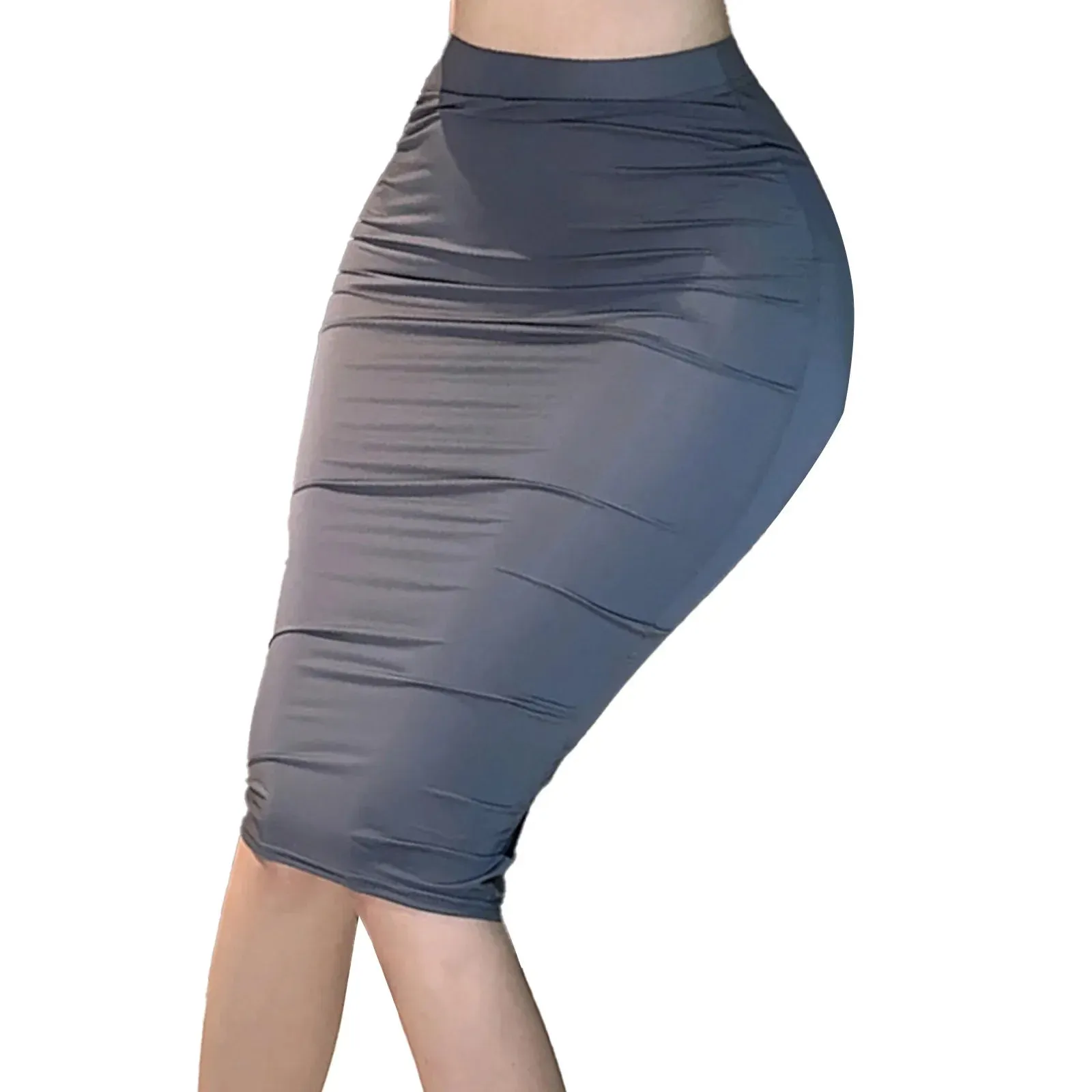 Womens Nightclub Skirts Costume Semi See Through Bodycon Skirt Solid Color High Waist Elastic Waistband Keen Length Skirts