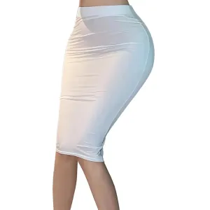 Womens Nightclub Skirts Costume Semi See Through Bodycon Skirt Solid Color High Waist Elastic Waistband Keen Length Skirts