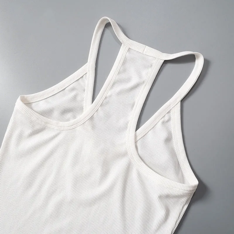 Women's Summer New Solid Color Halter Backless Vest Top T-shirt, Beach Tank Slim Fit C-240329-3