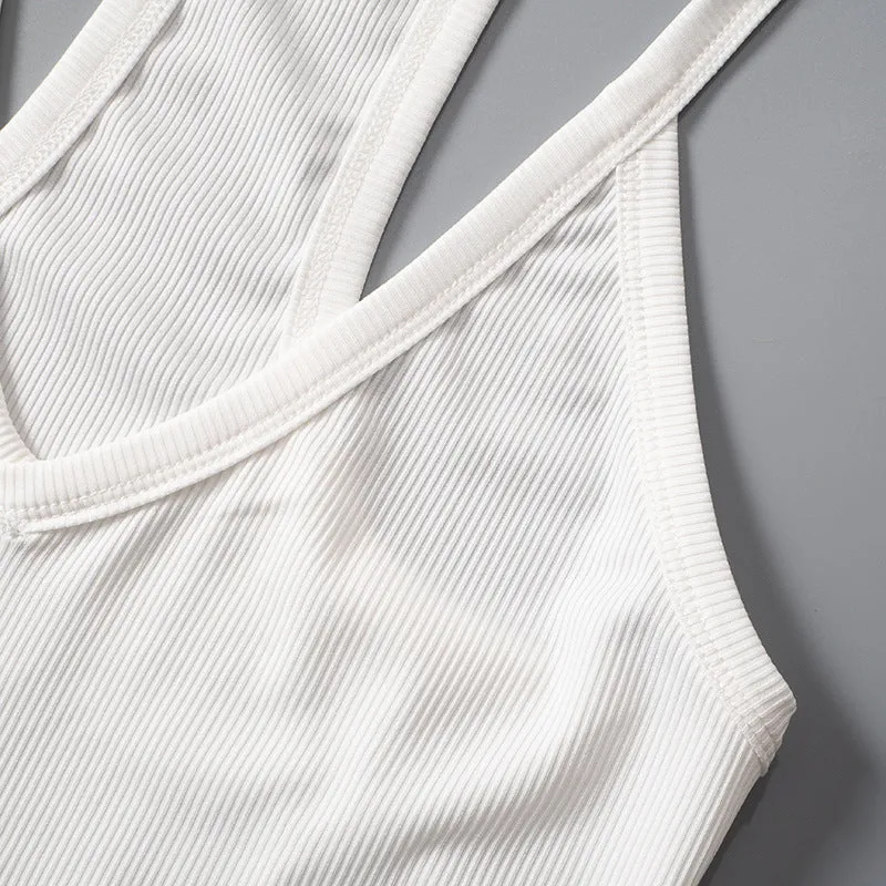 Women's Summer New Solid Color Halter Backless Vest Top T-shirt, Beach Tank Slim Fit C-240329-3