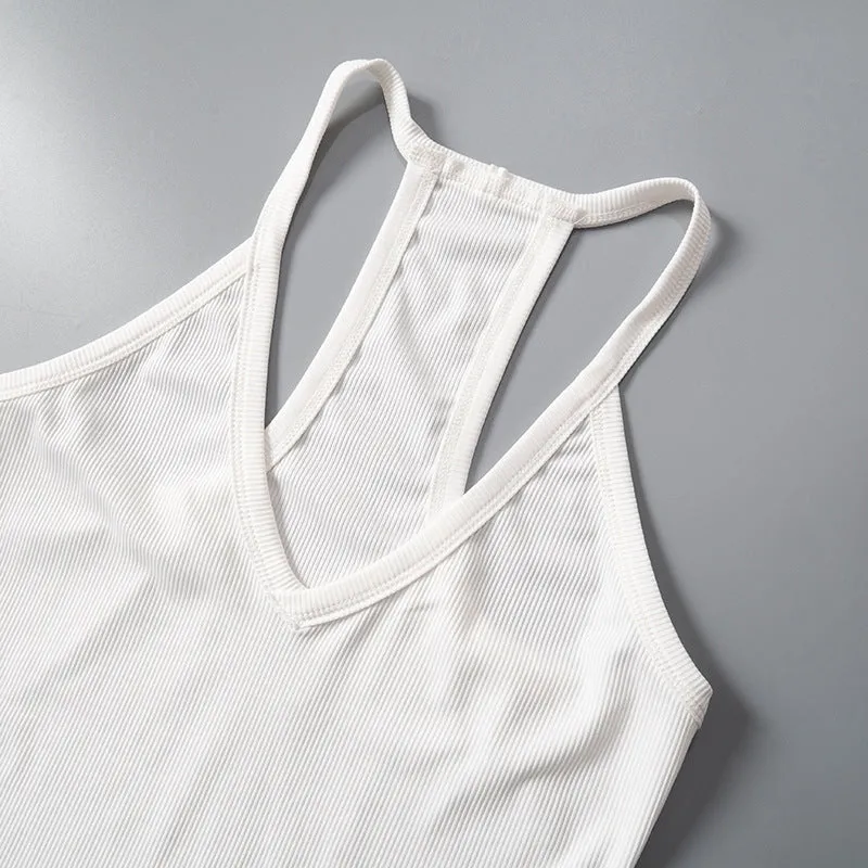 Women's Summer New Solid Color Halter Backless Vest Top T-shirt, Beach Tank Slim Fit C-240329-3