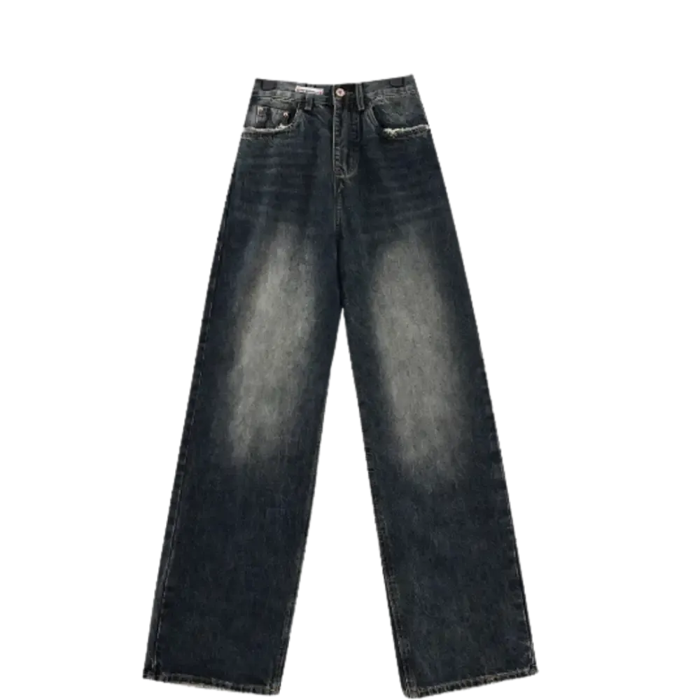 Y2K Washed Blue Loose Jeans for Urban Fashion Enthusiasts