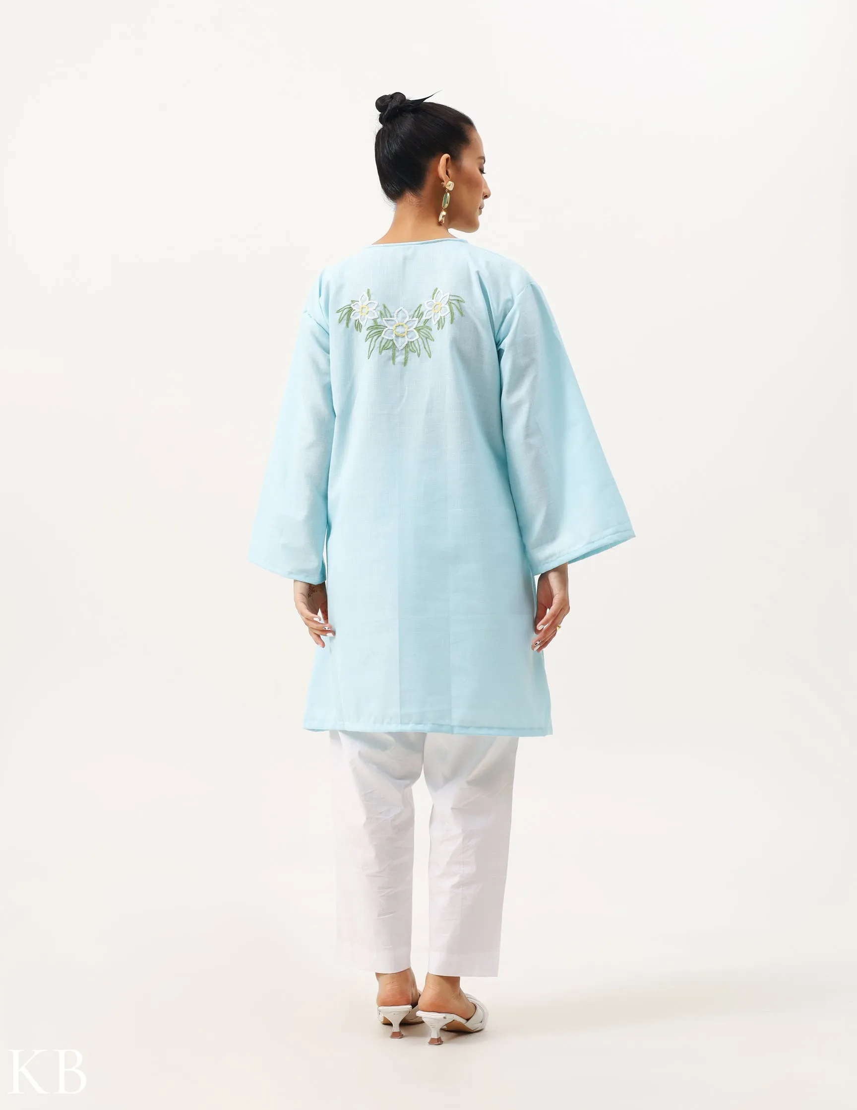 Yemberzal Artisanal Aari Fresh Air Blue Boxy Fit Cotton Tunic