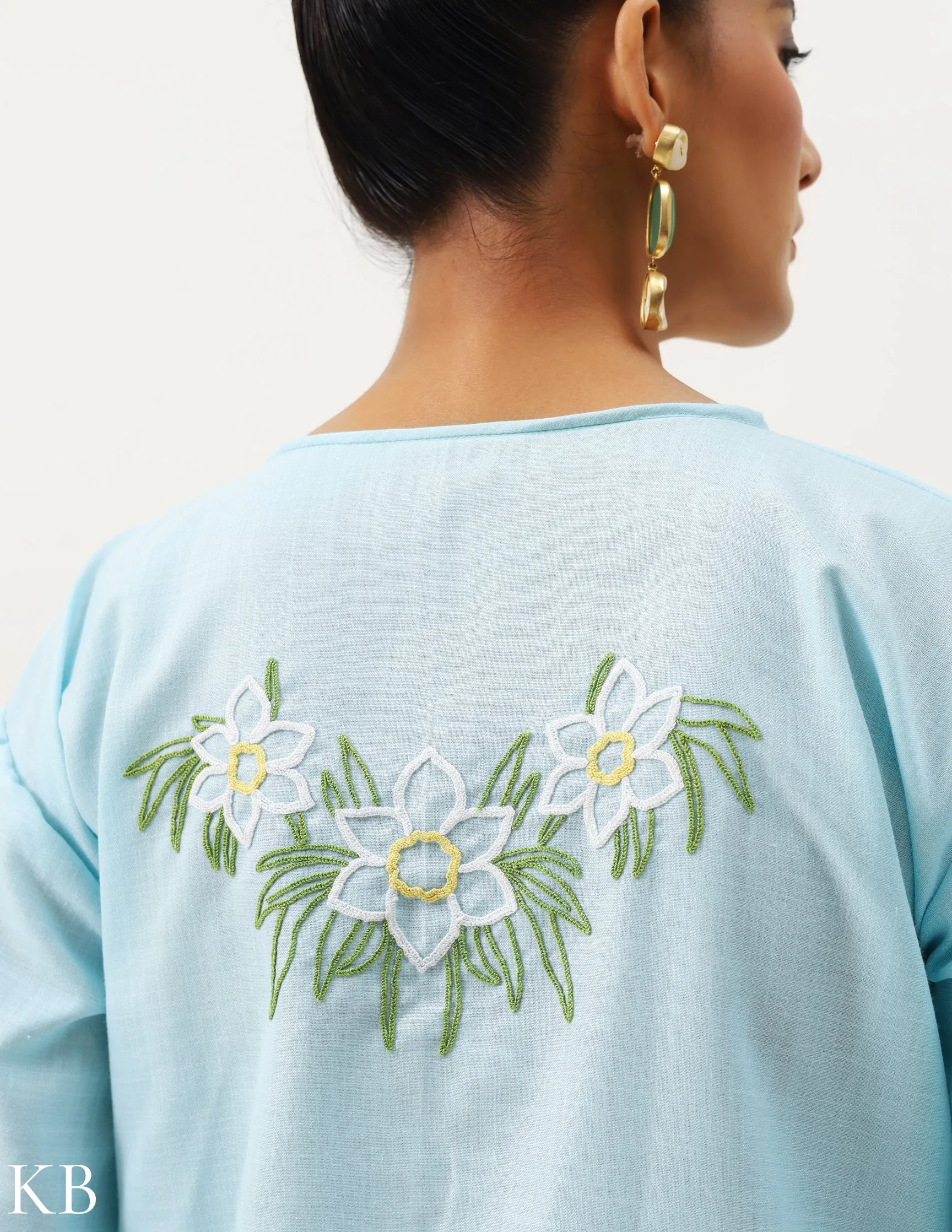 Yemberzal Artisanal Aari Fresh Air Blue Boxy Fit Cotton Tunic