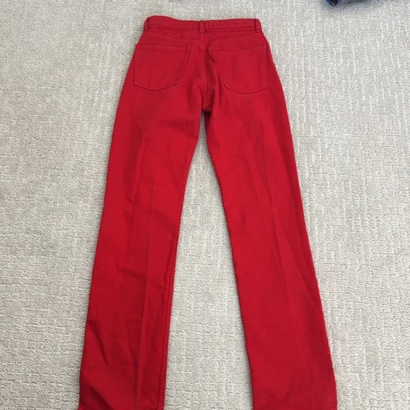 ZARA Red Wide Leg Full Length baggy Jeans straight leg loose fit 90s burgundy