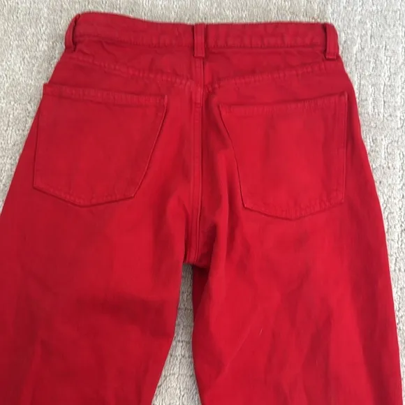 ZARA Red Wide Leg Full Length baggy Jeans straight leg loose fit 90s burgundy