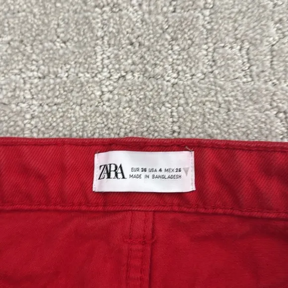 ZARA Red Wide Leg Full Length baggy Jeans straight leg loose fit 90s burgundy
