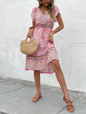 Zebina Midi Dress - Pink Print