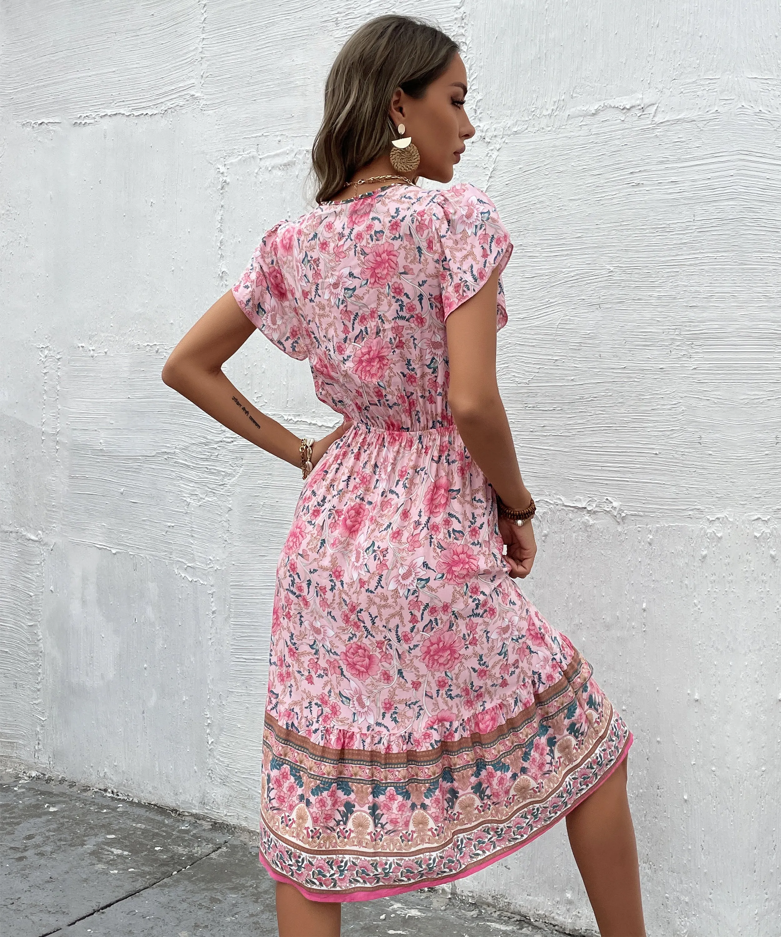 Zebina Midi Dress - Pink Print